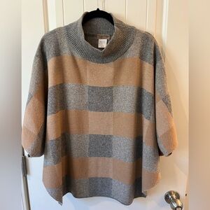 Note di Anita camel and gray wool cashmere blend poncho cape, one size